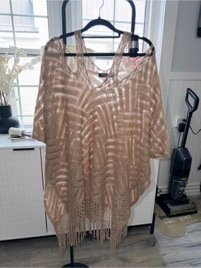 Orage Crochet Fringe boho Tunic in Beige
